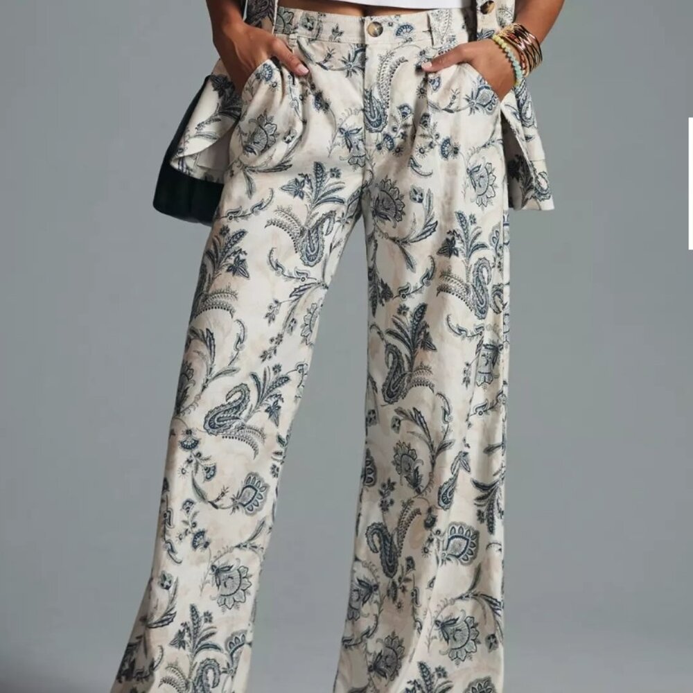 By Anthropologie Wide-Leg linen Pants size 6